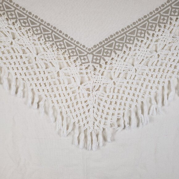 Anthropologie Knotted Macrame Overlay Shower Curtain Ivory Cotton Boho Fringe - Picture 3 of 12